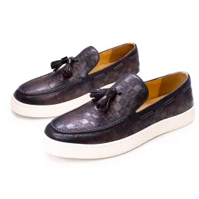 2024 Men's Casual Leather Shoes Genuine Leather Retro Tassel Loafers Everyday Joker Slip-on Flat Panel Pumps