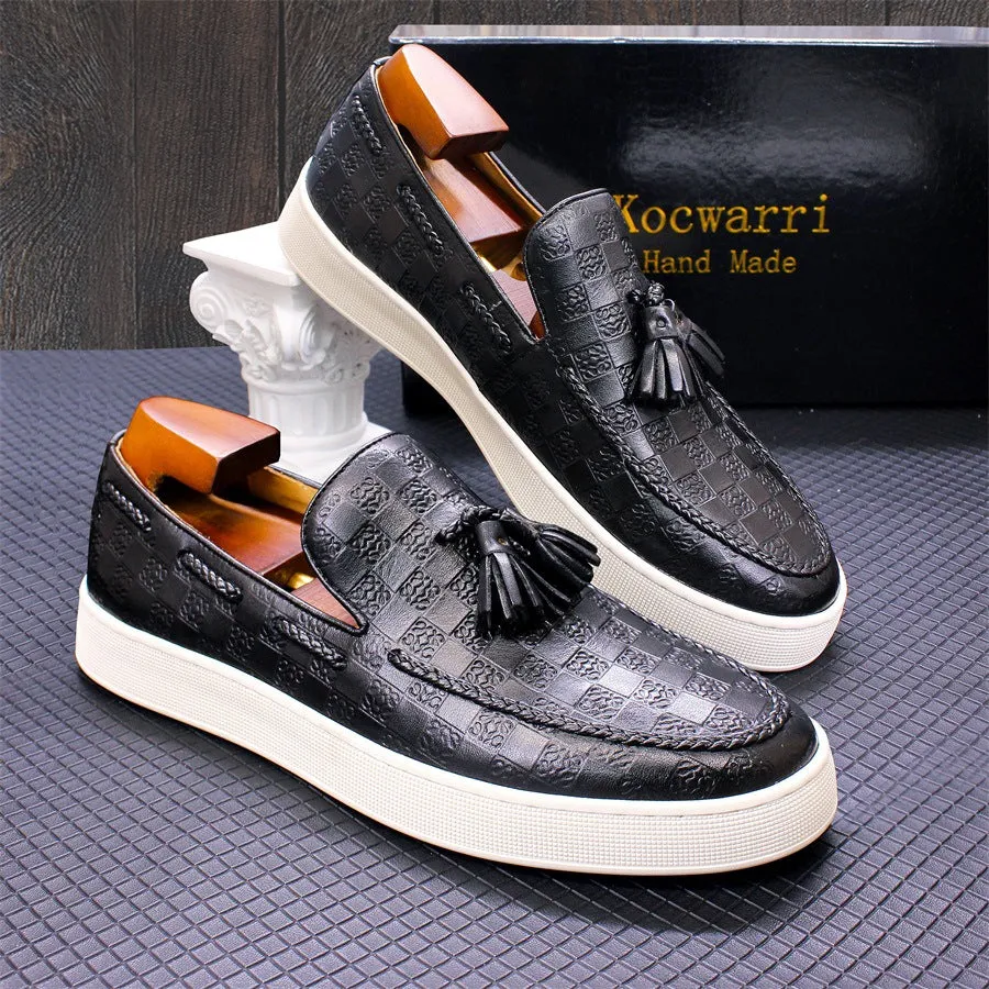 2024 Men's Casual Leather Shoes Genuine Leather Retro Tassel Loafers Everyday Joker Slip-on Flat Panel Pumps