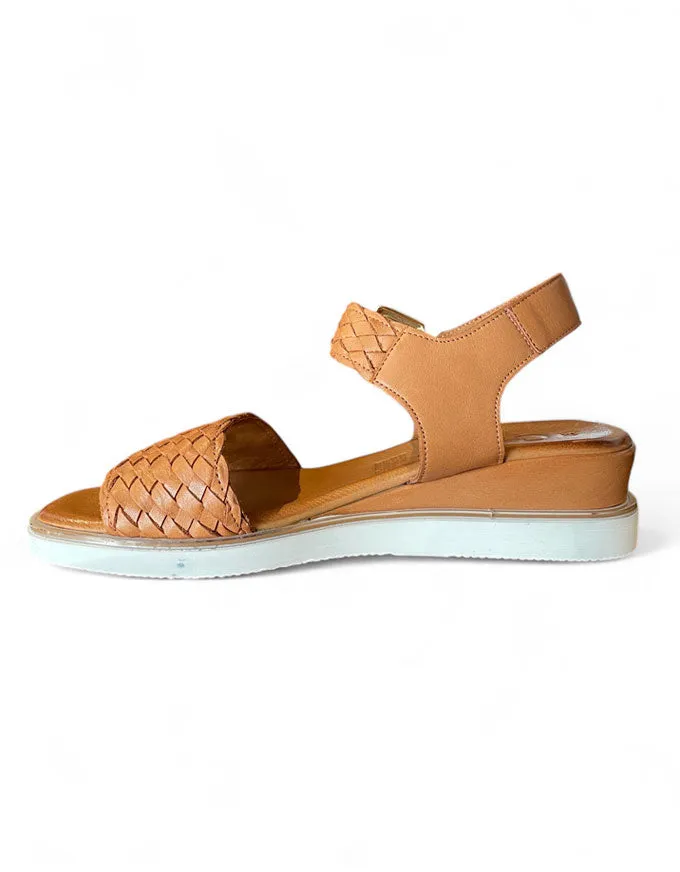 Amine Wedge Sandals Tan Leather