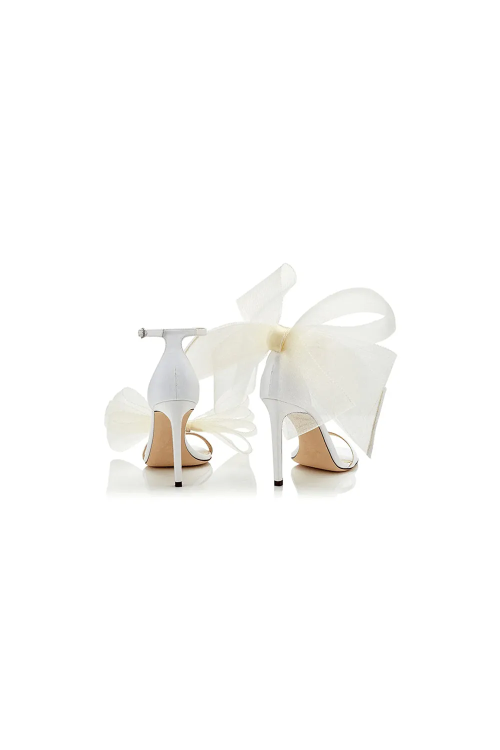 Asymmetric Bow-Embellished Satin High Heel Sandals