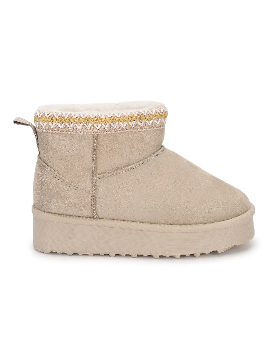 Beige Suede Winter Stylish Ankle Boots For Kids-Unisex (TC-RS3686-BEIG)