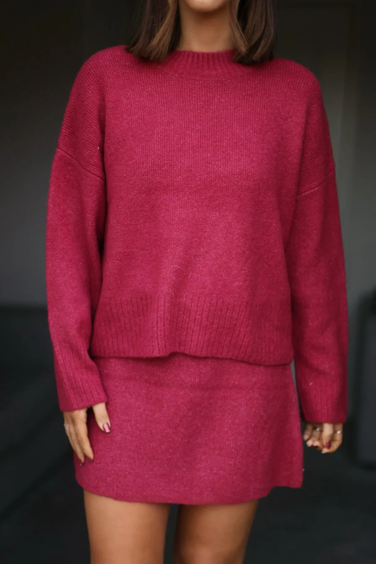 Berry Ribbed Mock Neck Sweater