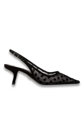 Bianka Polka Dot Pointed Slingback Courts, Black