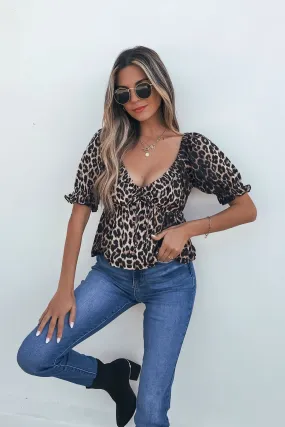 Black Leopard Print Babydoll Top