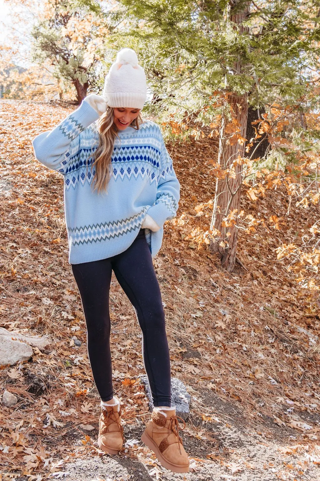 Blue Aztec Print Pullover Sweater