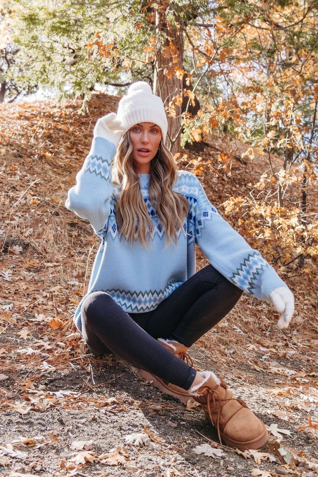 Blue Aztec Print Pullover Sweater