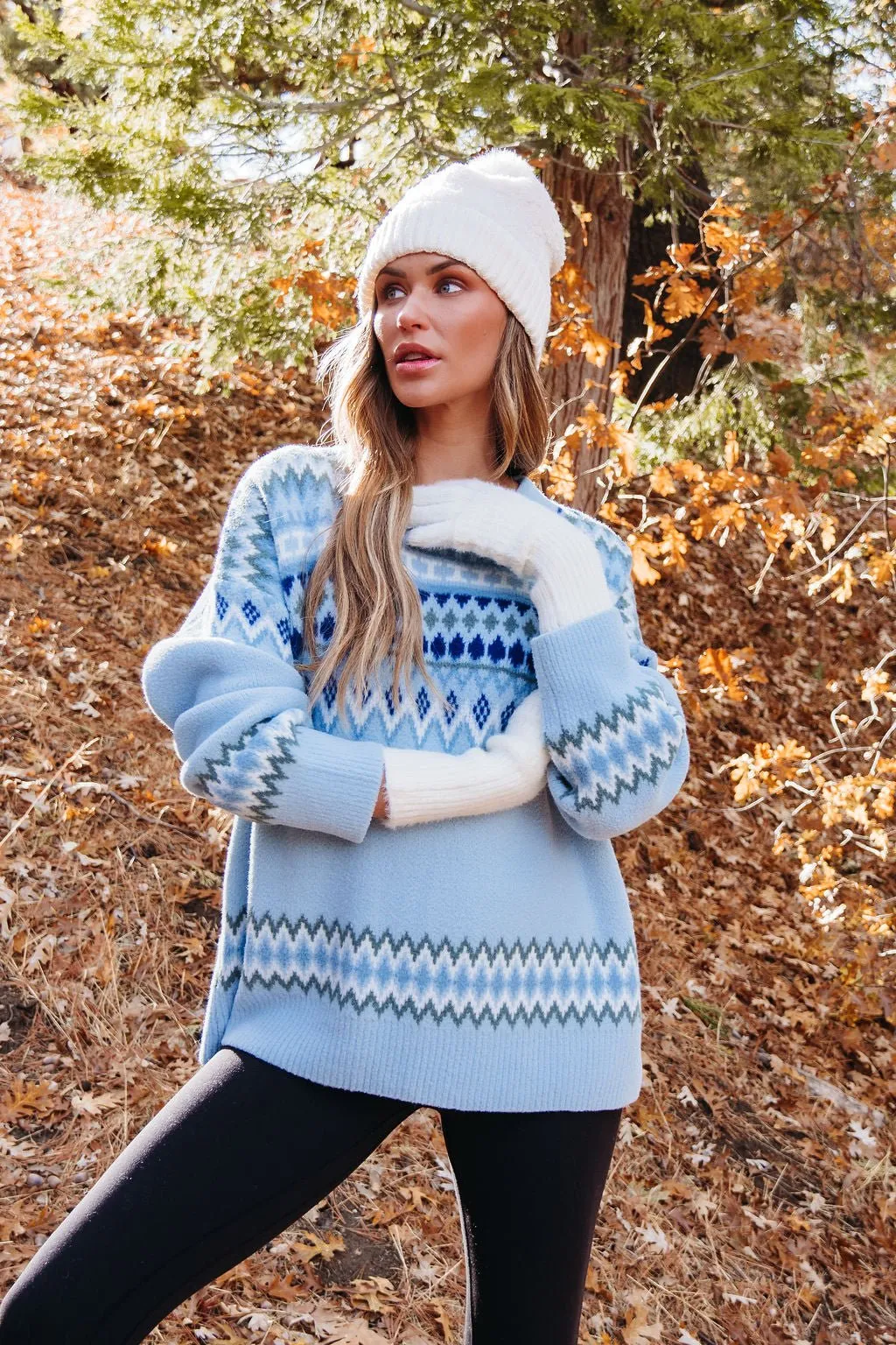 Blue Aztec Print Pullover Sweater