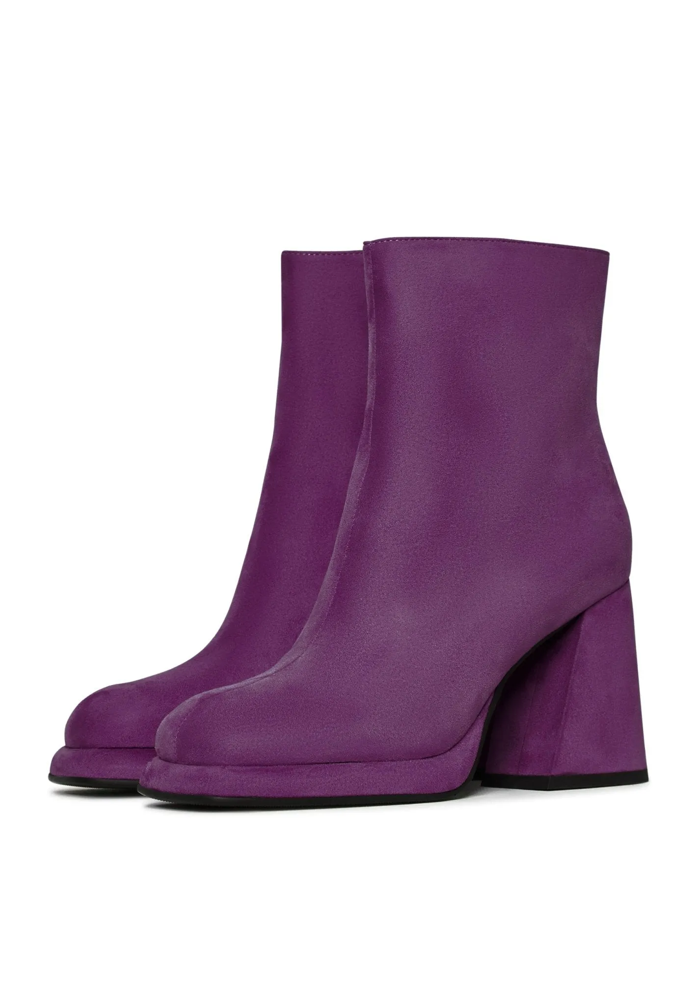 Casual Block Heel Ankle Boots - Purple