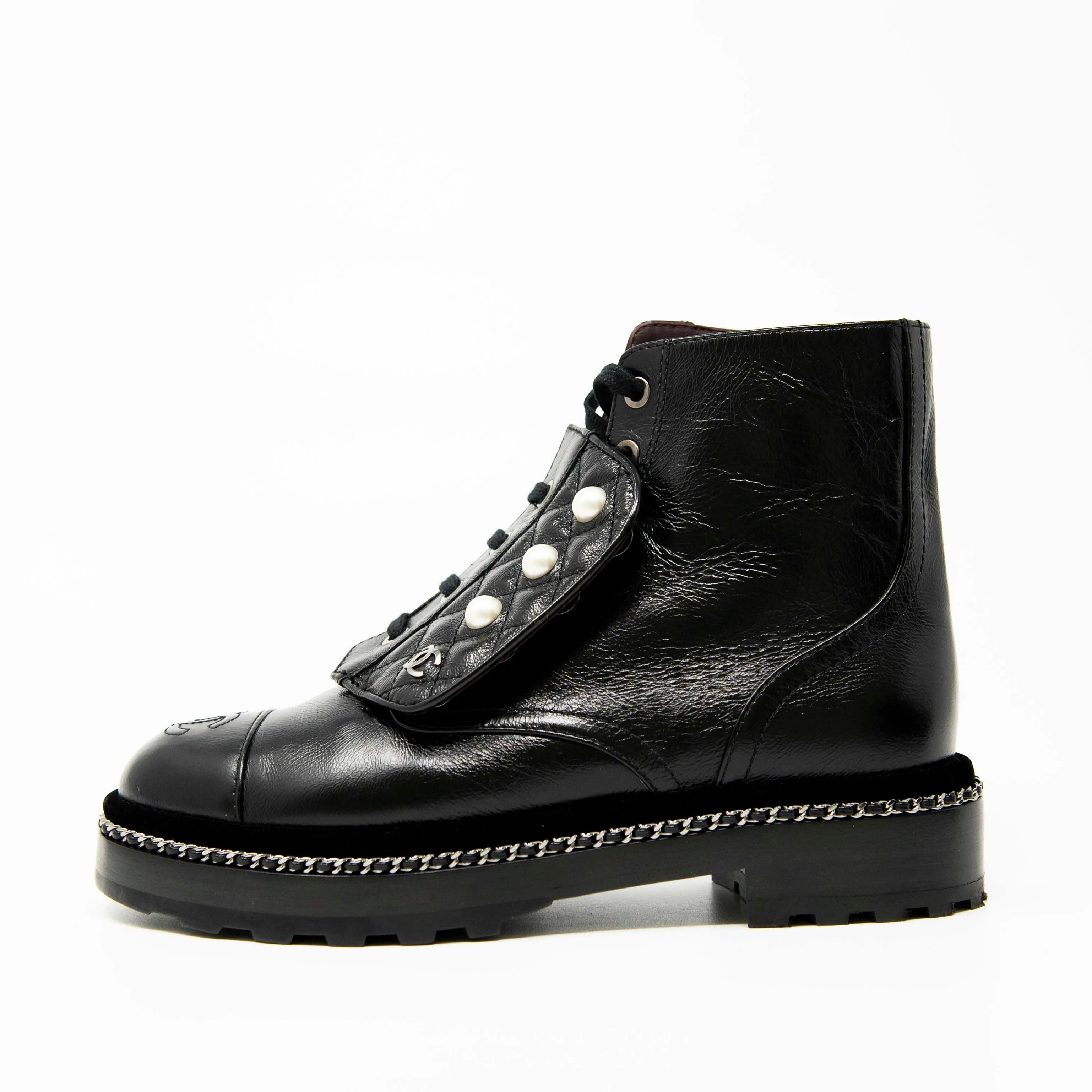 Chanel Black Combat Boots 36.5