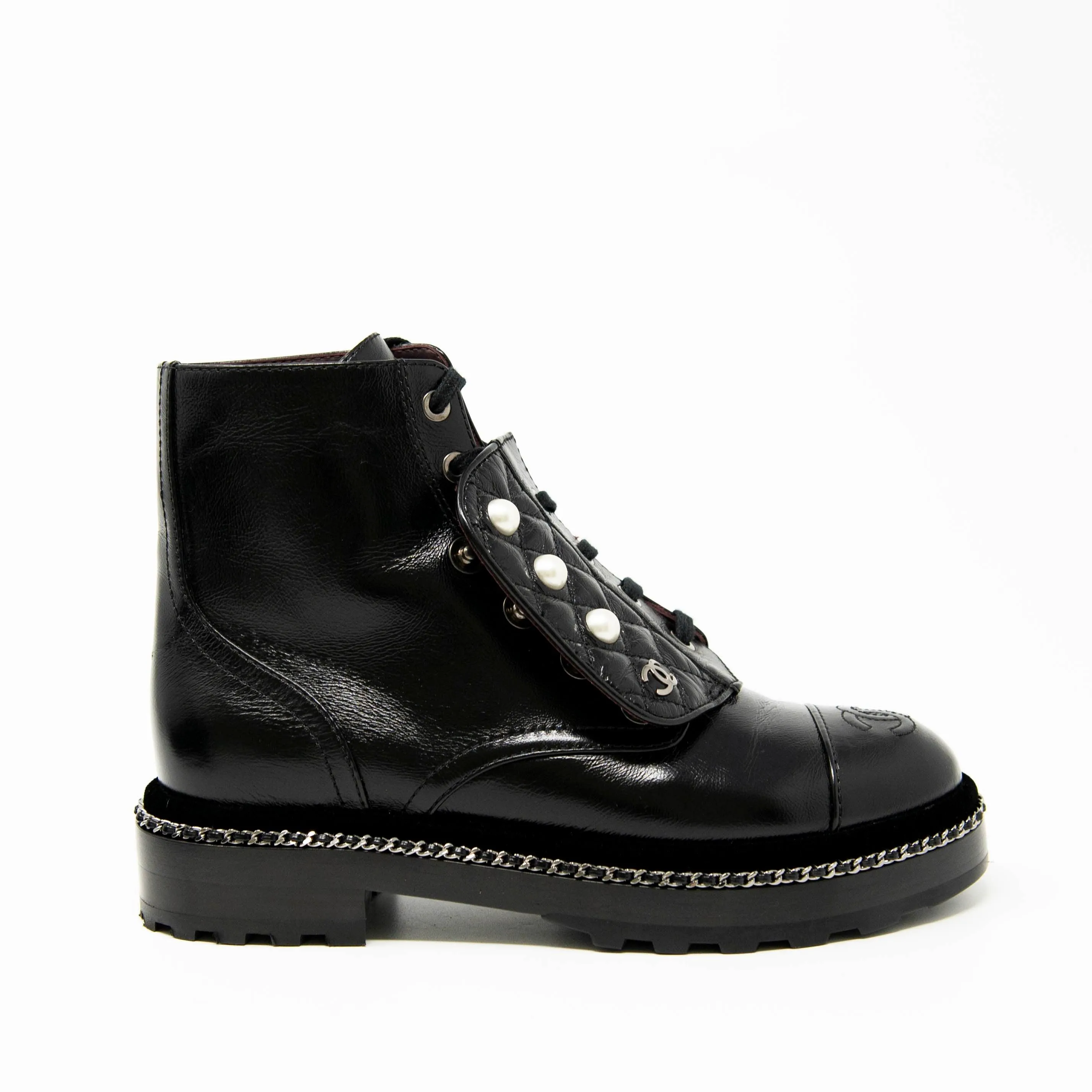 Chanel Black Combat Boots 36.5