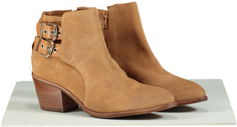 Dune London Pinna Tan Suede Buckle Detail Ankle Boots UK 4