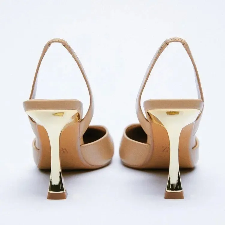 Elegant Nude Pointed Slingback Heels