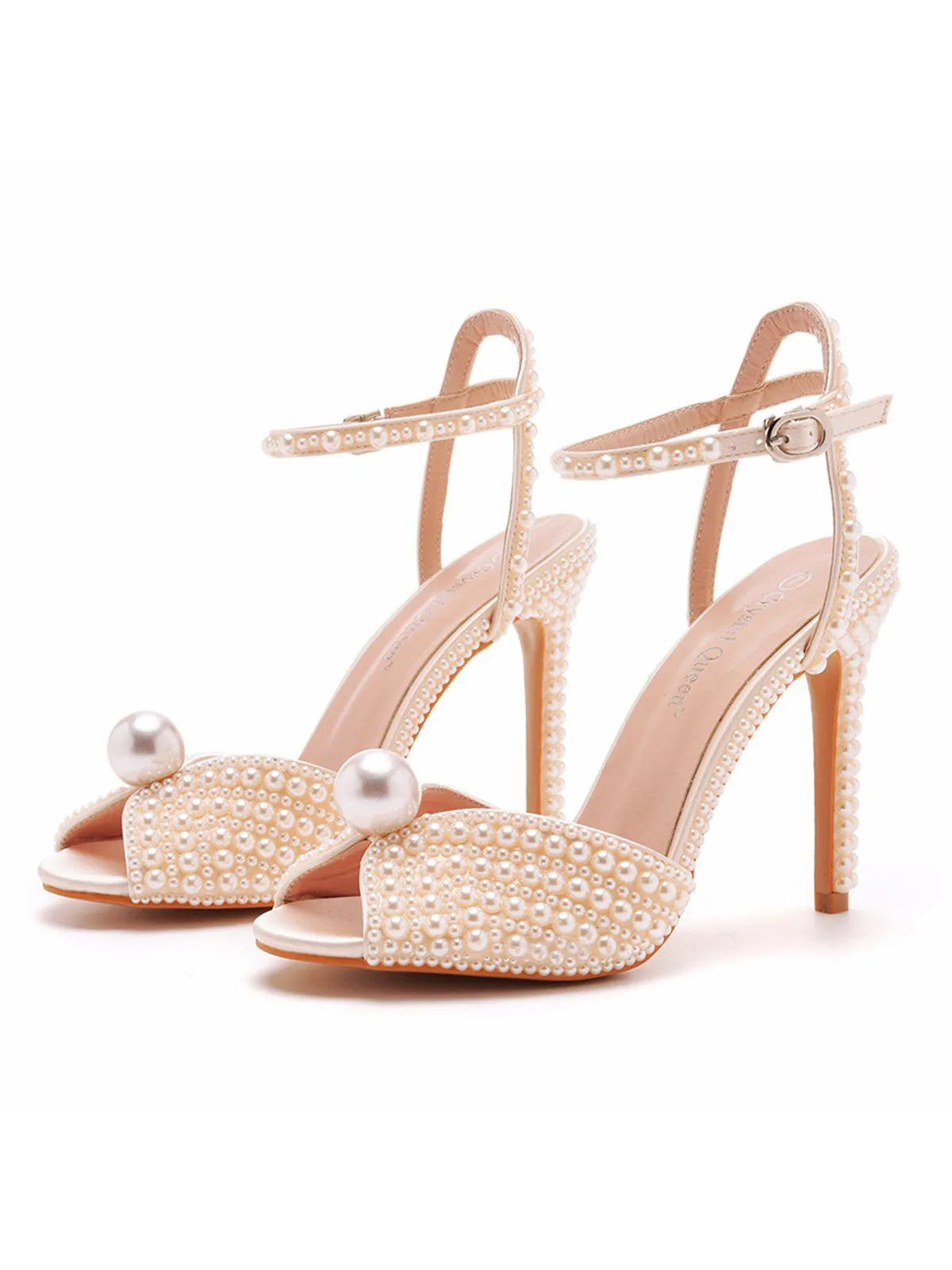 Elegant Pearl Peep Toe Stiletto Ultra High Heels