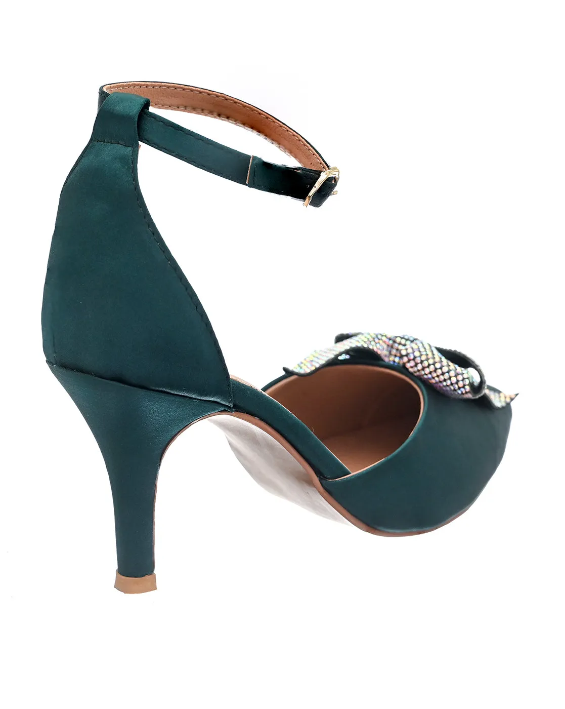 Emerald Green Satin Pencil Heels for Women