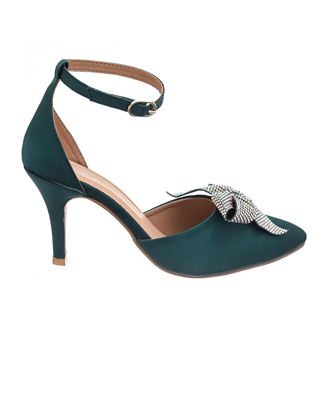 Emerald Green Satin Pencil Heels for Women