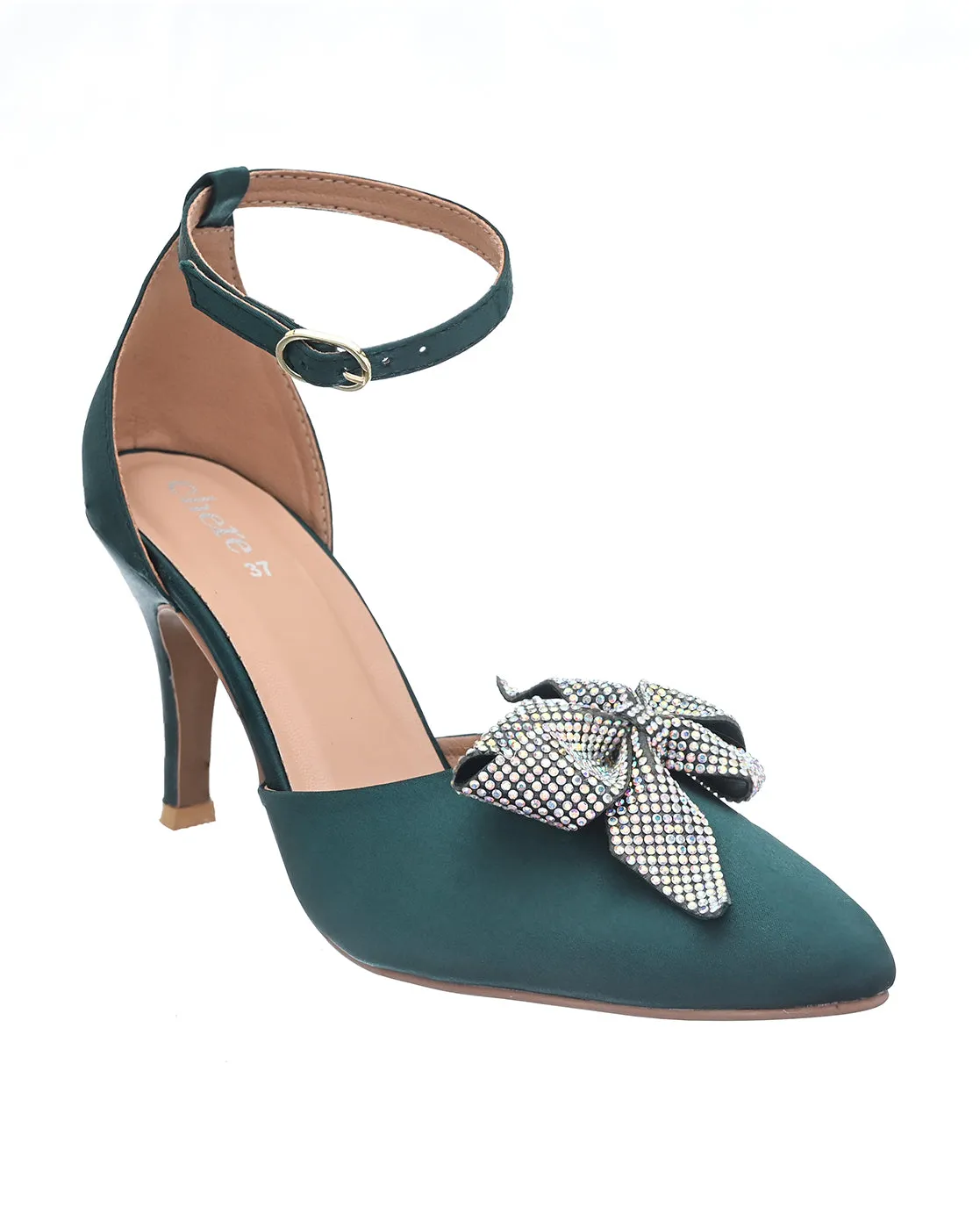 Emerald Green Satin Pencil Heels for Women