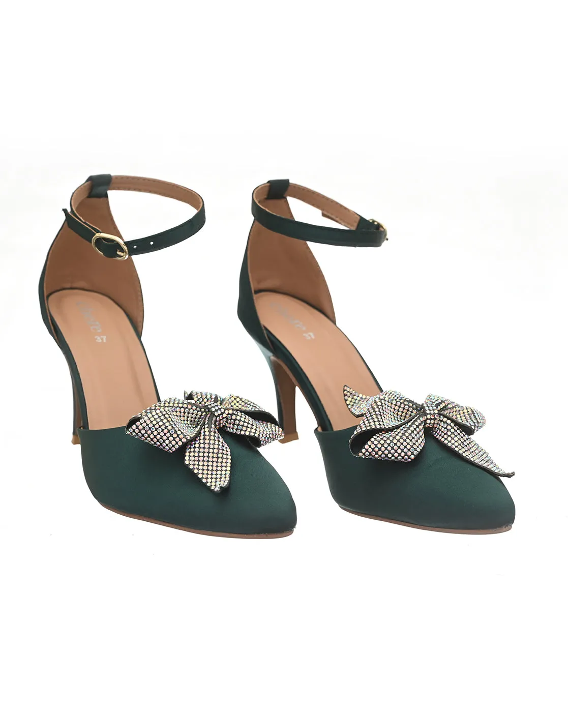 Emerald Green Satin Pencil Heels for Women