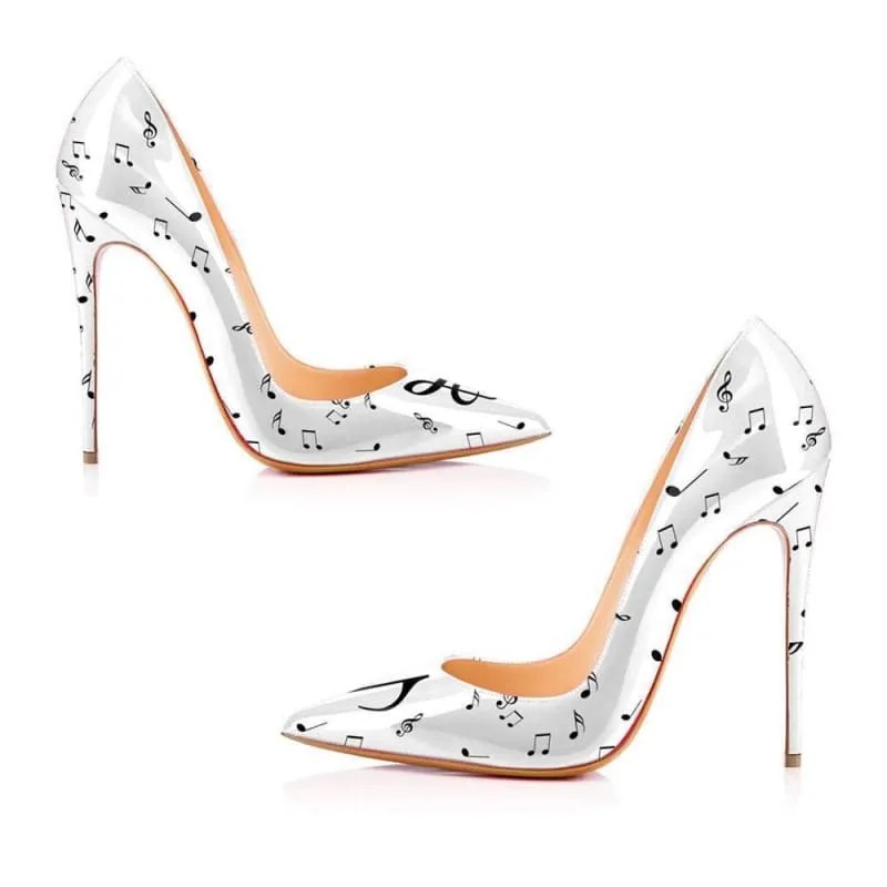 Eye-patterned Stiletto High Heels with Music Note Design