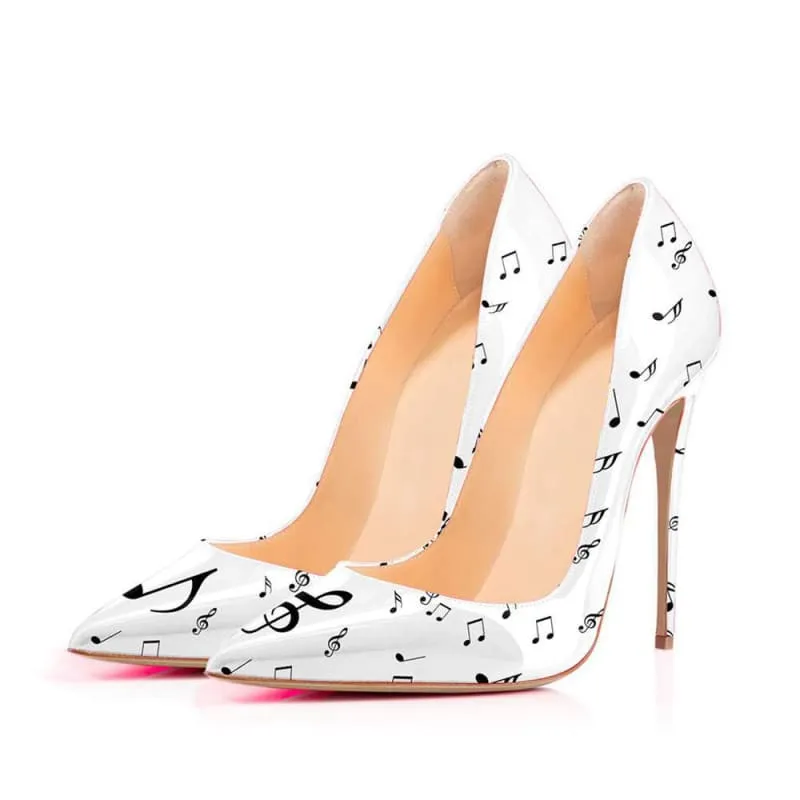 Eye-patterned Stiletto High Heels with Music Note Design