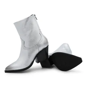 F702K1 - Silver Metallic Zipped Ankle Boot