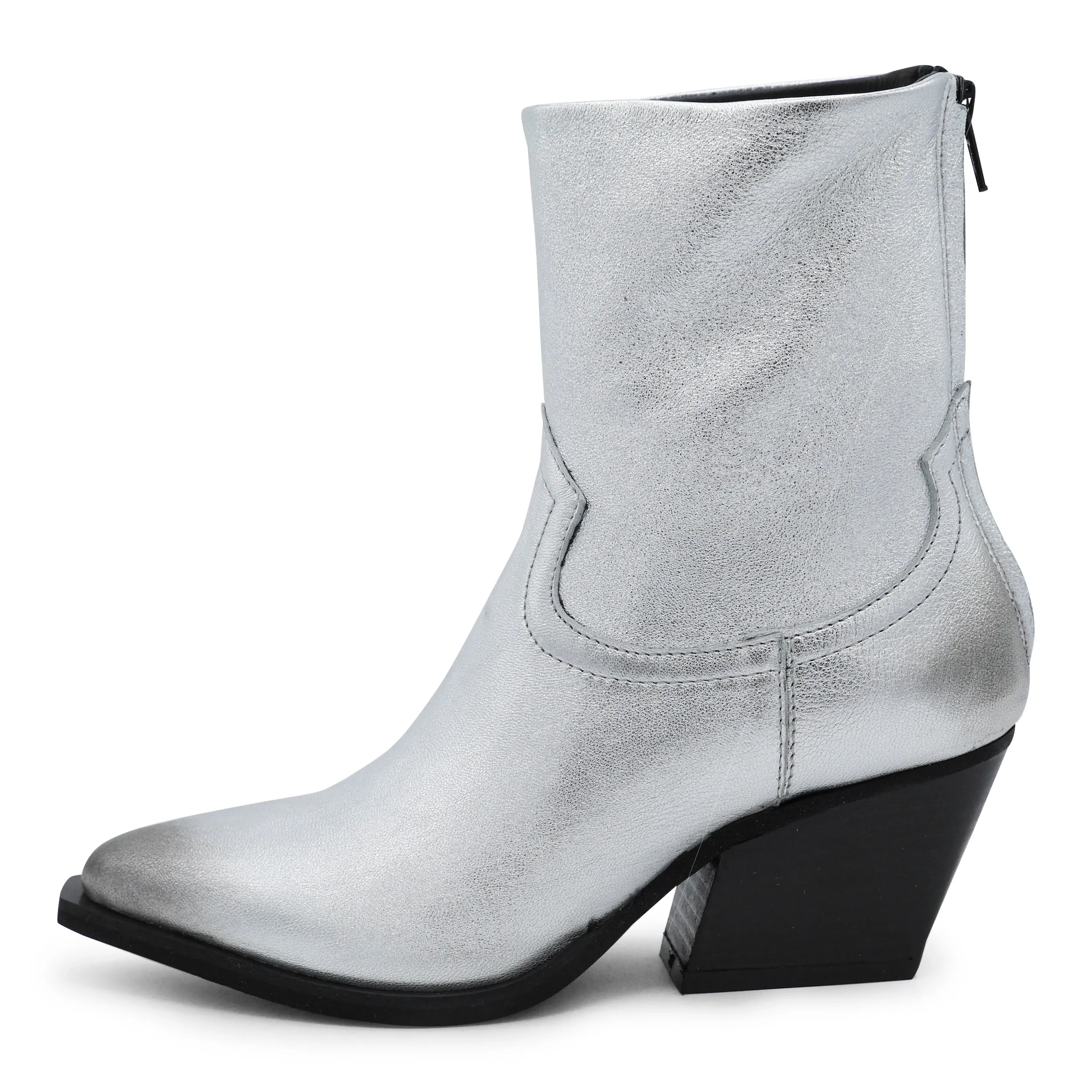 F702K1 - Silver Metallic Zipped Ankle Boot