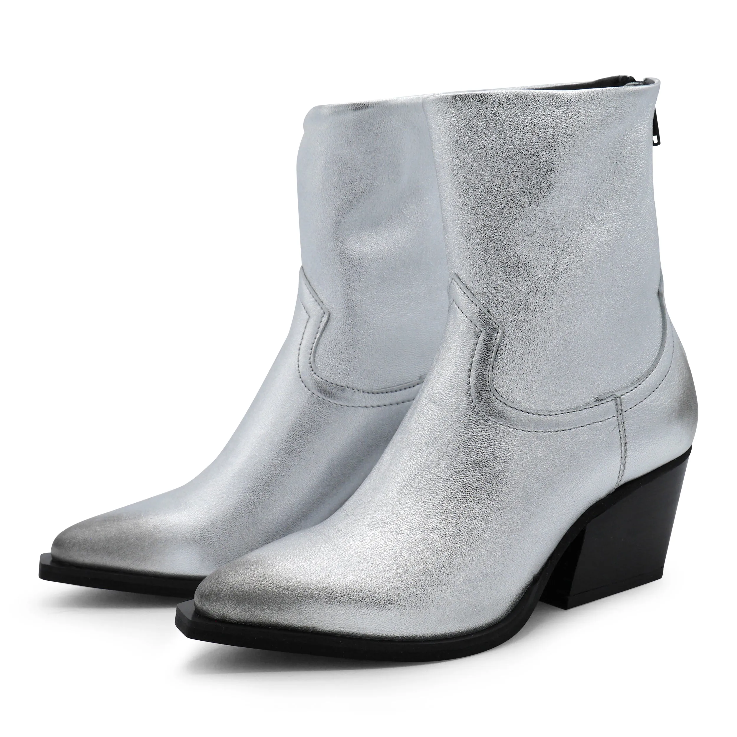 F702K1 - Silver Metallic Zipped Ankle Boot