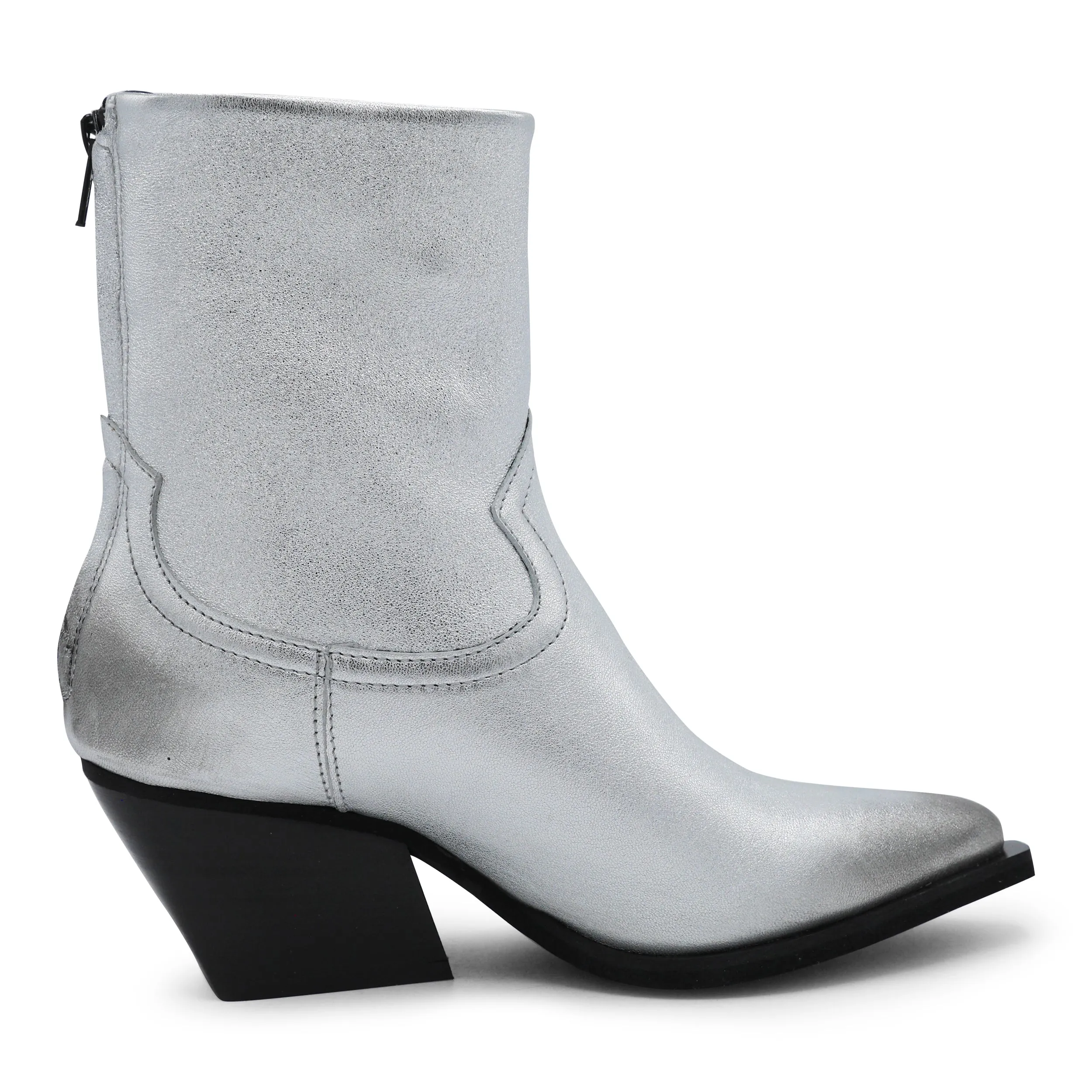 F702K1 - Silver Metallic Zipped Ankle Boot