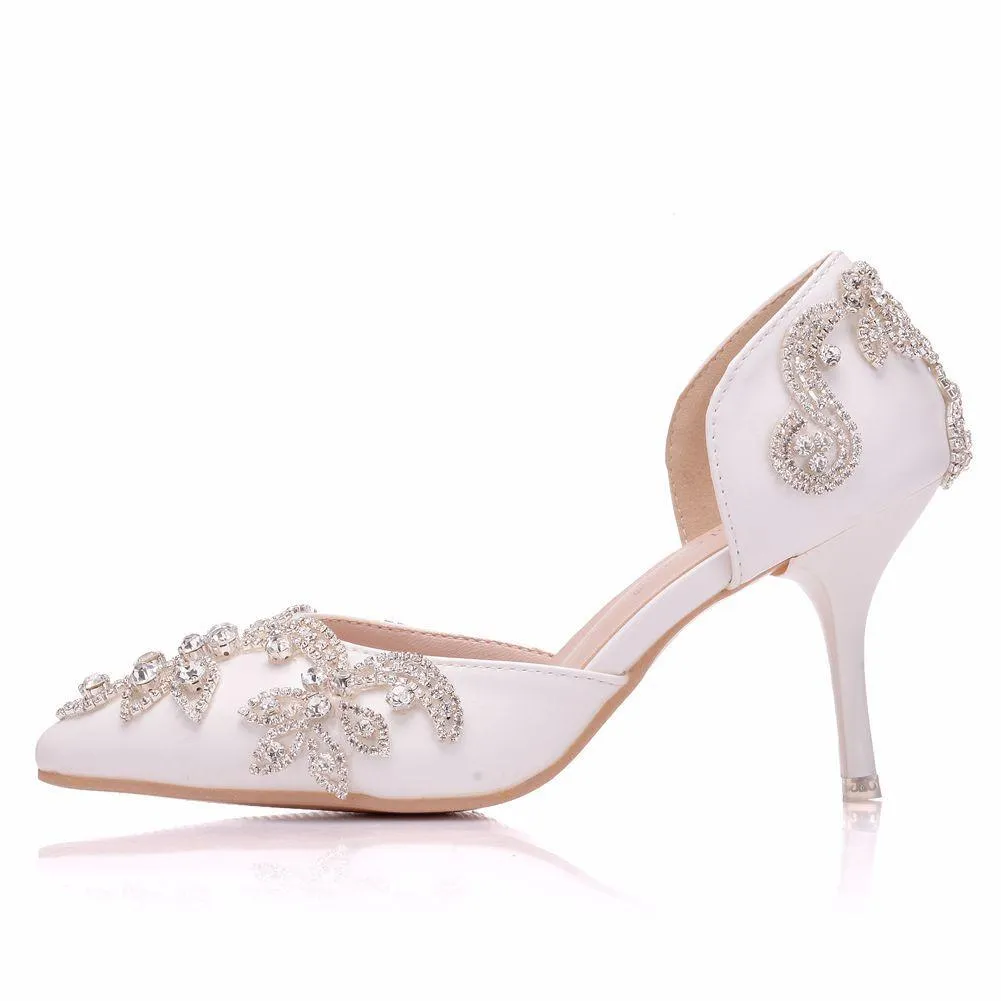 Floral rhinestone closed toe elegant bridal stiletto heels