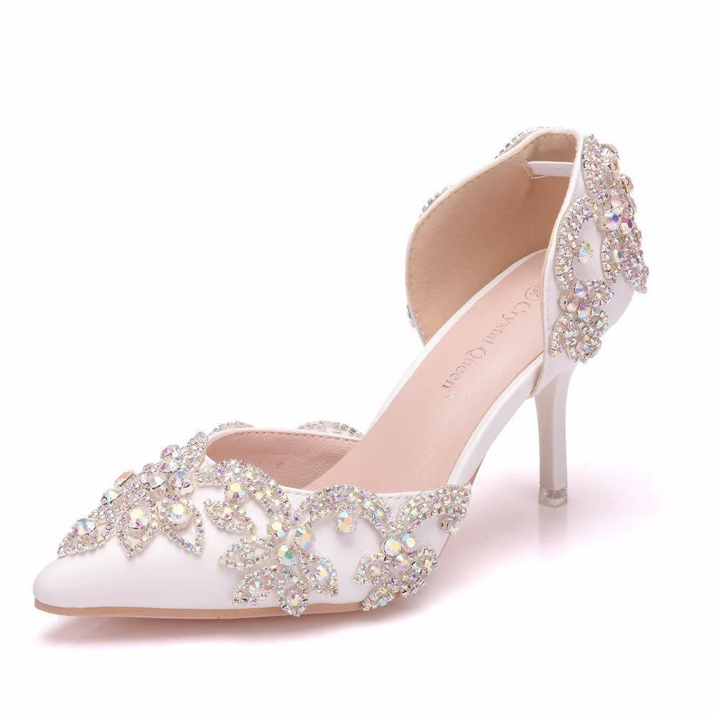 Floral rhinestone closed toe elegant bridal stiletto heels