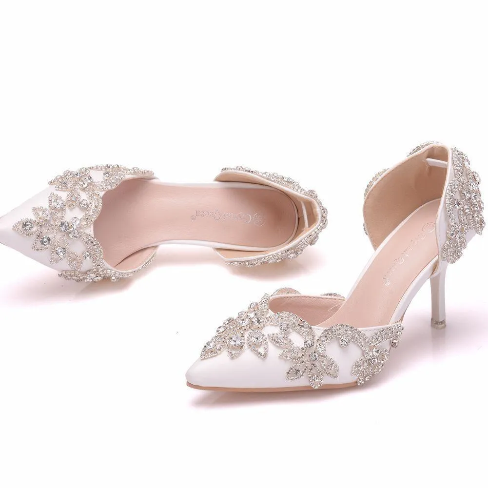 Floral rhinestone closed toe elegant bridal stiletto heels