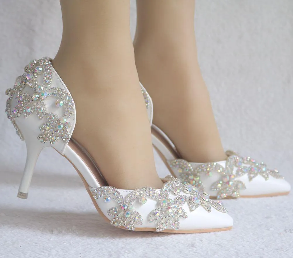 Floral rhinestone closed toe elegant bridal stiletto heels