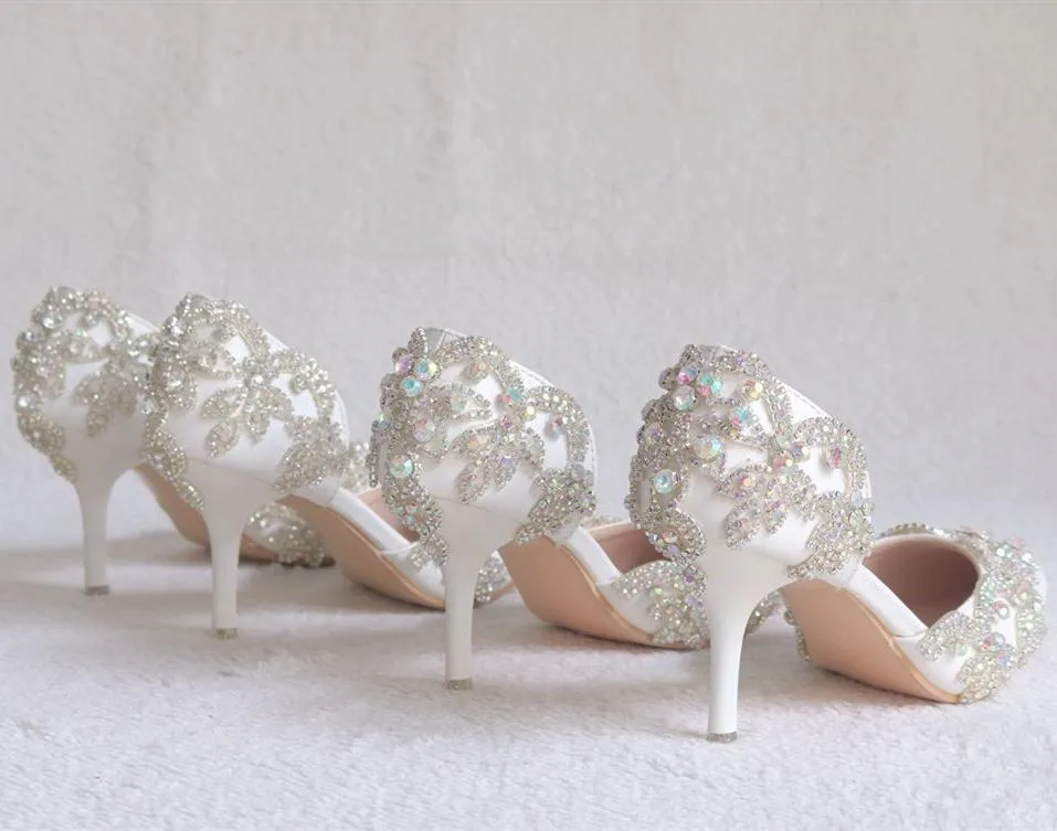 Floral rhinestone closed toe elegant bridal stiletto heels