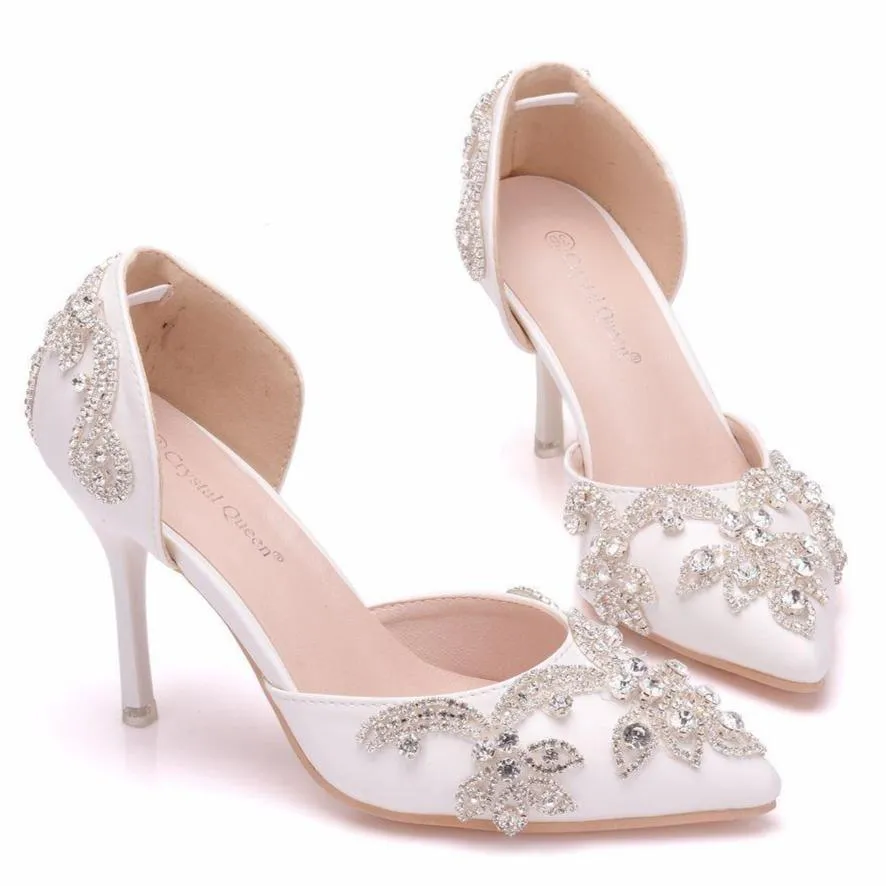 Floral rhinestone closed toe elegant bridal stiletto heels