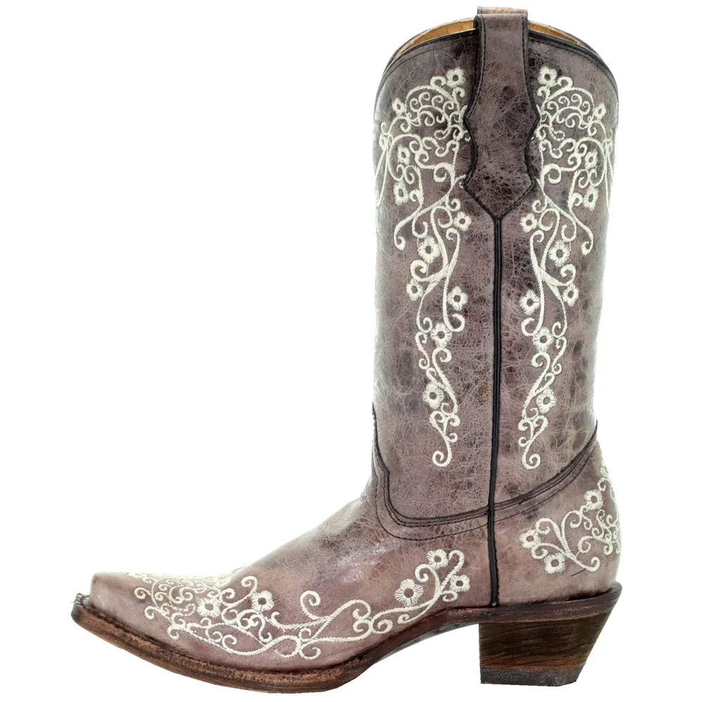 Floral Tooled-Inlay Pointed Toe Cowboy Boots (Big Kid)