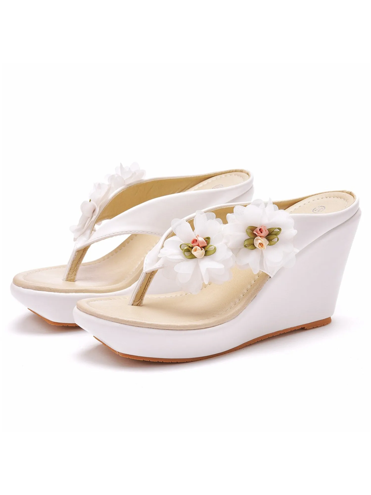 Flower Decor Flip-Flop Wedge Heels Sandals