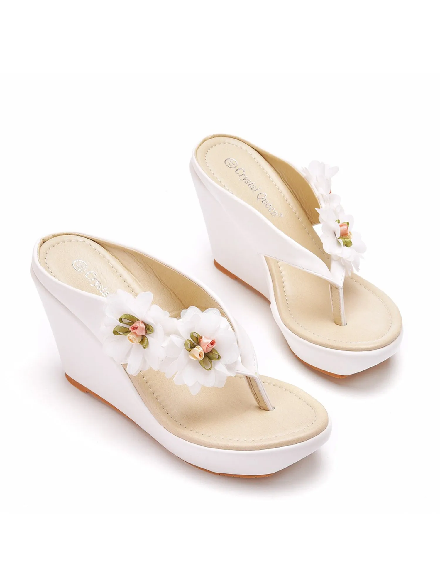 Flower Decor Flip-Flop Wedge Heels Sandals