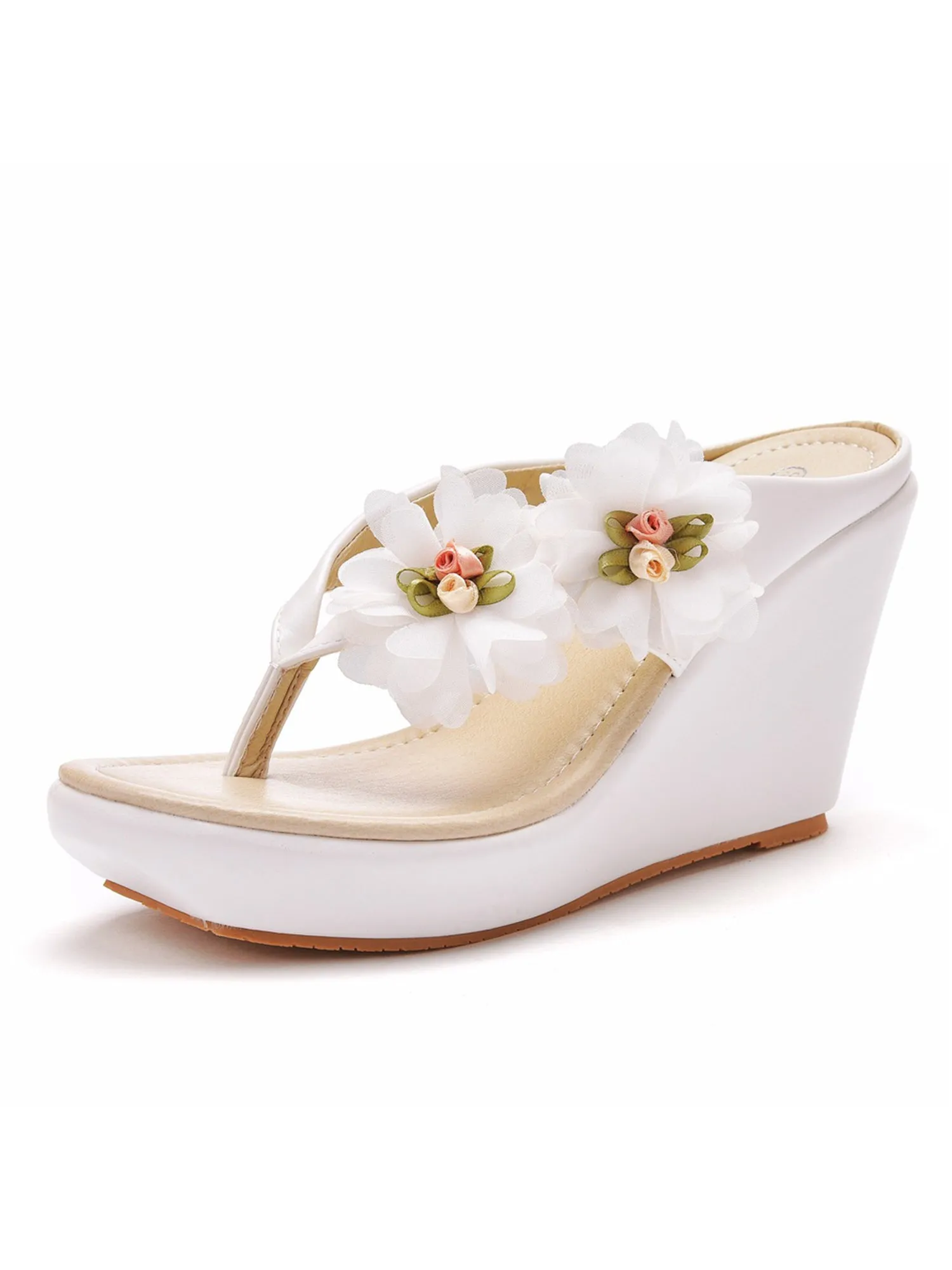 Flower Decor Flip-Flop Wedge Heels Sandals