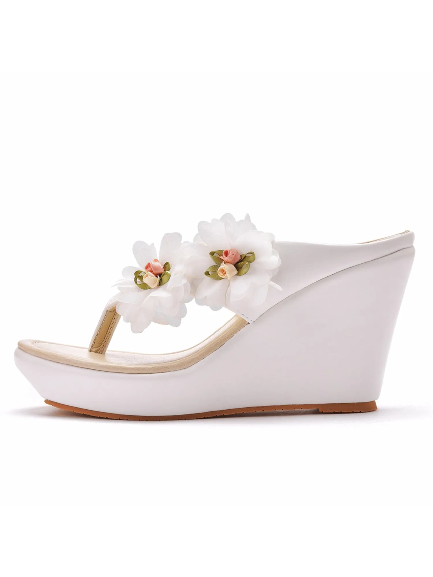 Flower Decor Flip-Flop Wedge Heels Sandals