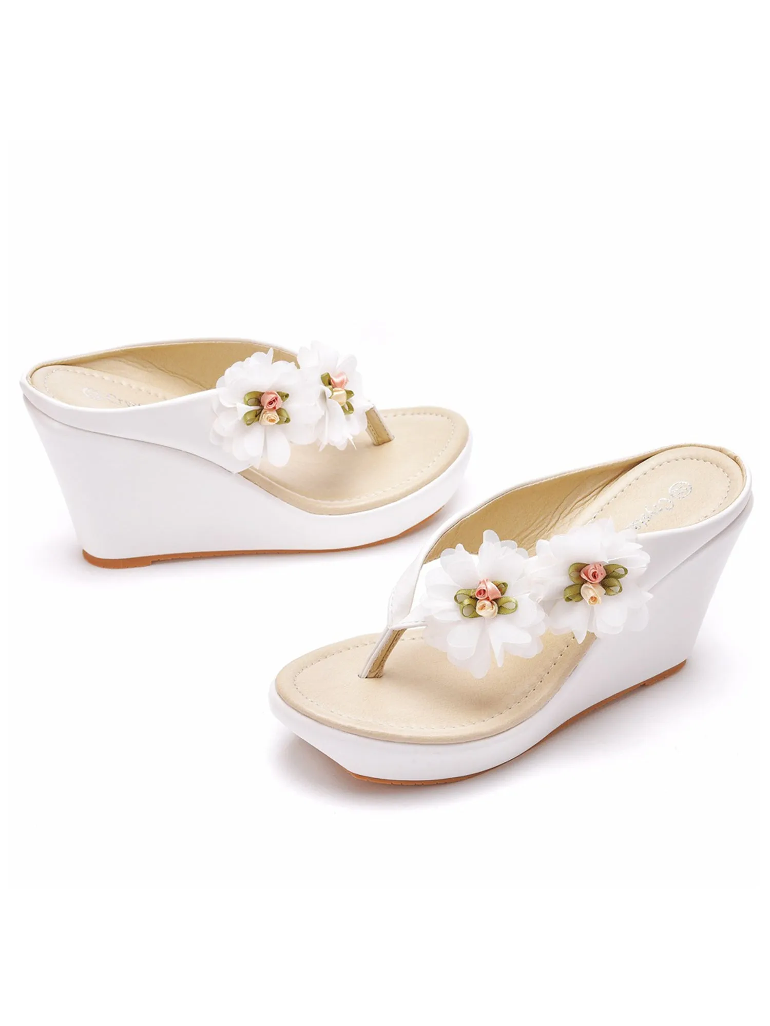 Flower Decor Flip-Flop Wedge Heels Sandals