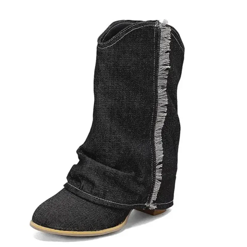 GlamStride Denim Boots