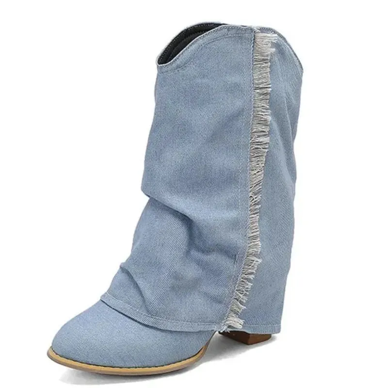 GlamStride Denim Boots