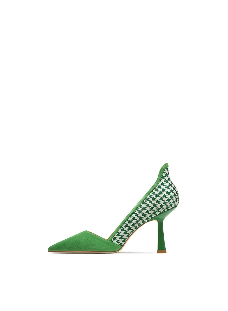 Green Stiletto high heels for women feature a classic houndstooth pattern- Polina