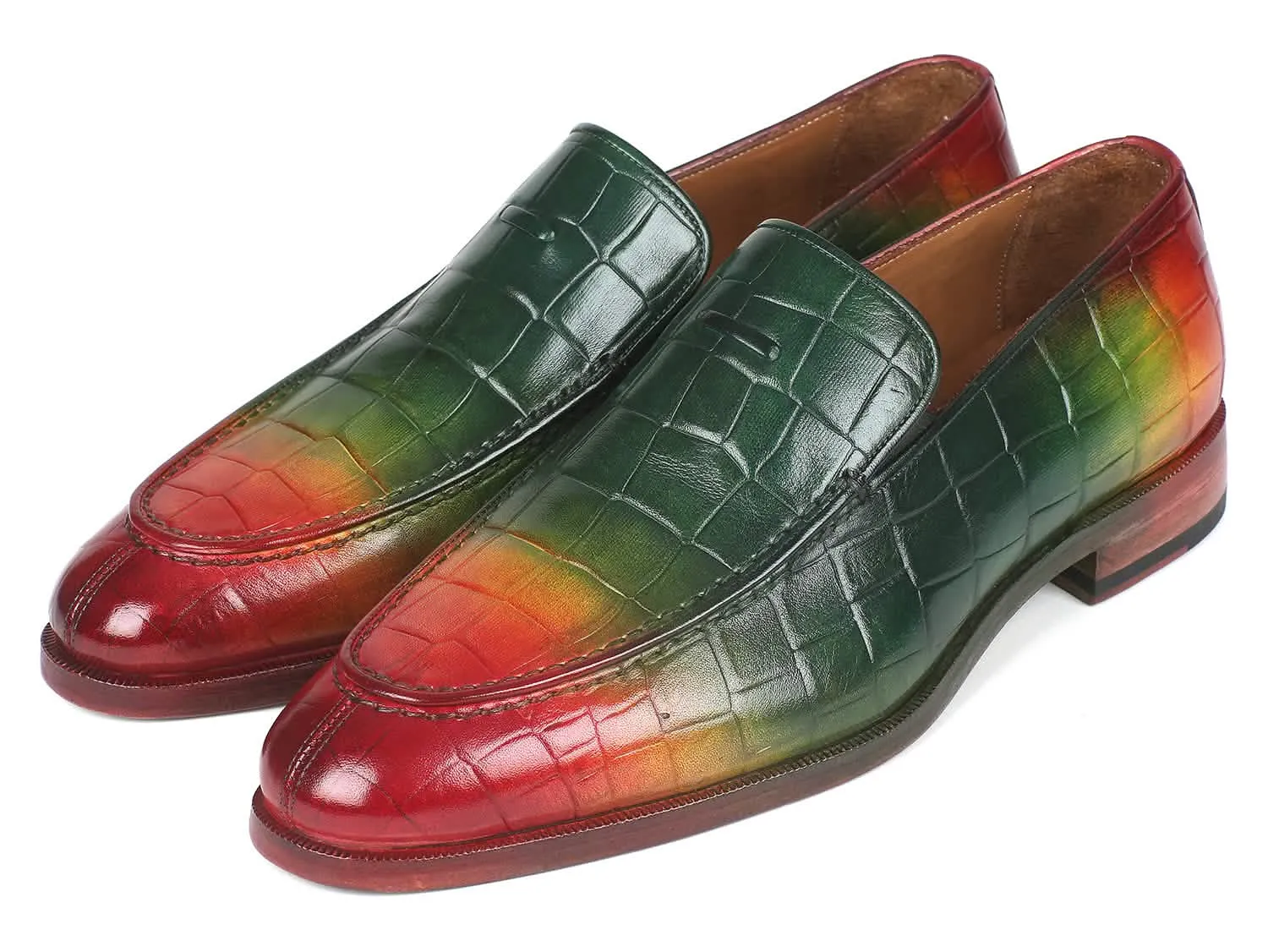 Hand-Painted Multicolor Crocodile-Embossed Calfskin Loafers for Distinguished Men