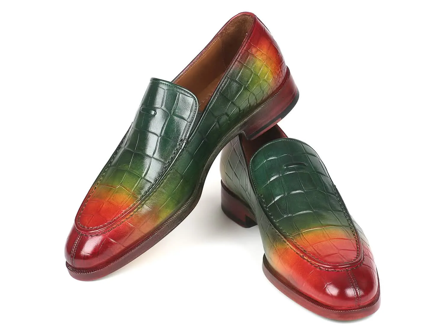 Hand-Painted Multicolor Crocodile-Embossed Calfskin Loafers for Distinguished Men