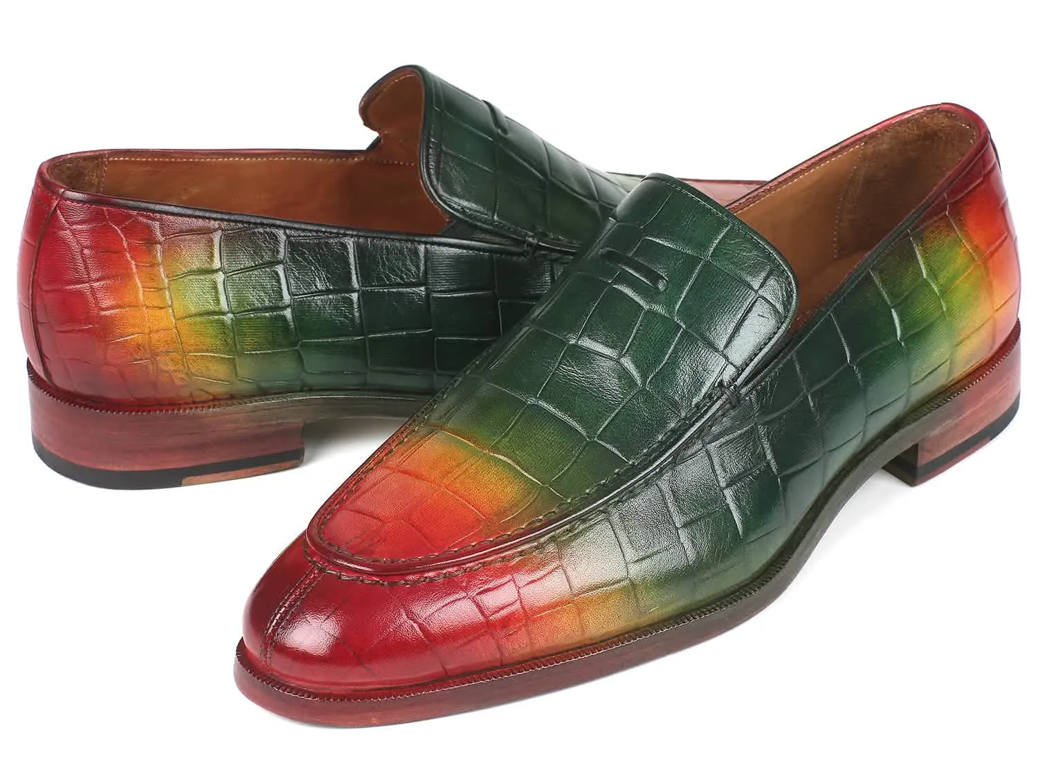 Hand-Painted Multicolor Crocodile-Embossed Calfskin Loafers for Distinguished Men