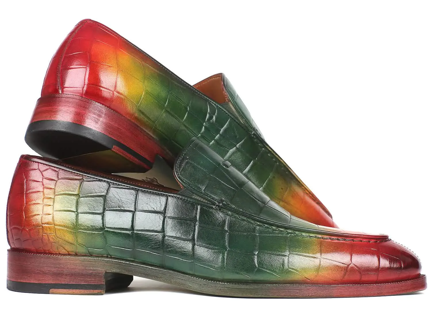 Hand-Painted Multicolor Crocodile-Embossed Calfskin Loafers for Distinguished Men