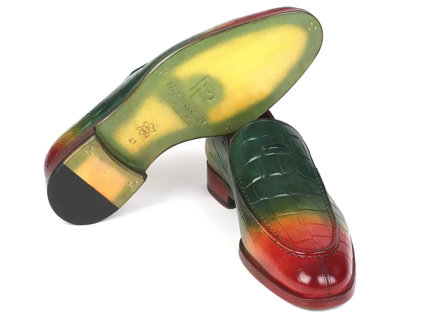 Hand-Painted Multicolor Crocodile-Embossed Calfskin Loafers for Distinguished Men