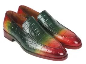 Hand-Painted Multicolor Crocodile-Embossed Calfskin Loafers for Distinguished Men