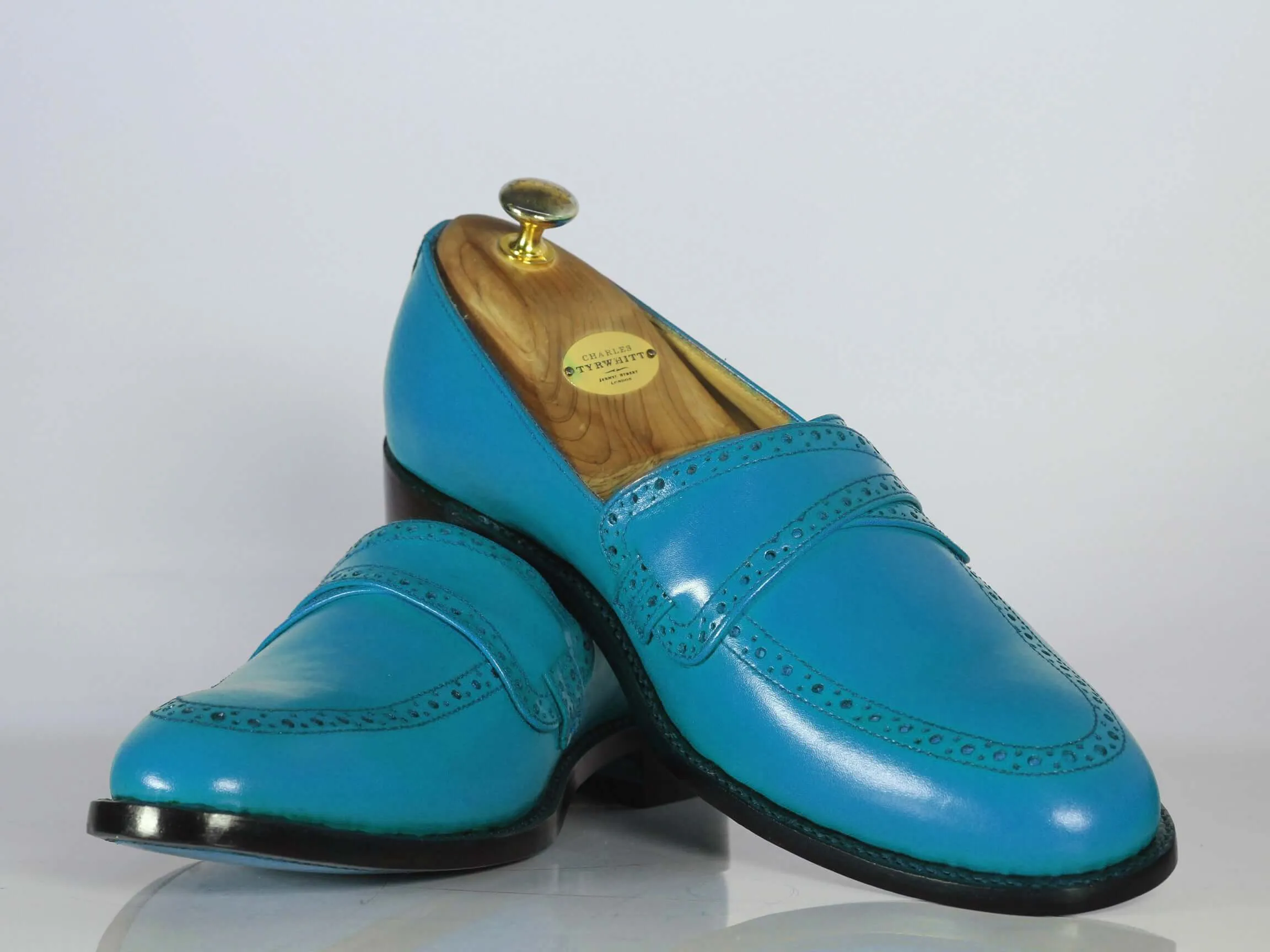 Handmade Men's Blue Shoes, Men Leather Penny Loafers Shoes, Dress Formal Shoes