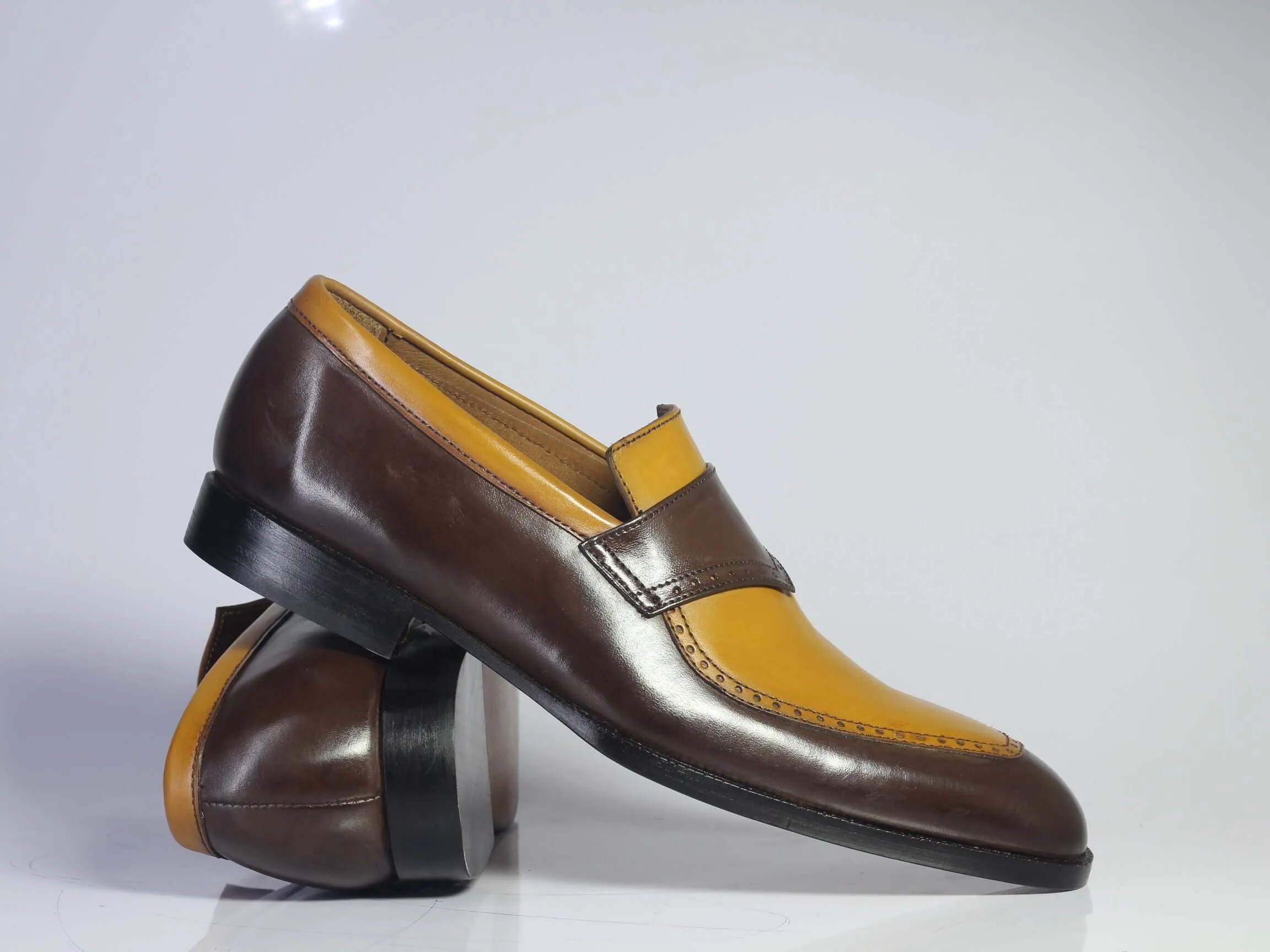 Handmade Men's Tan Brown Leather Penny Loafer Shoes, Men Designer Dress Shoes